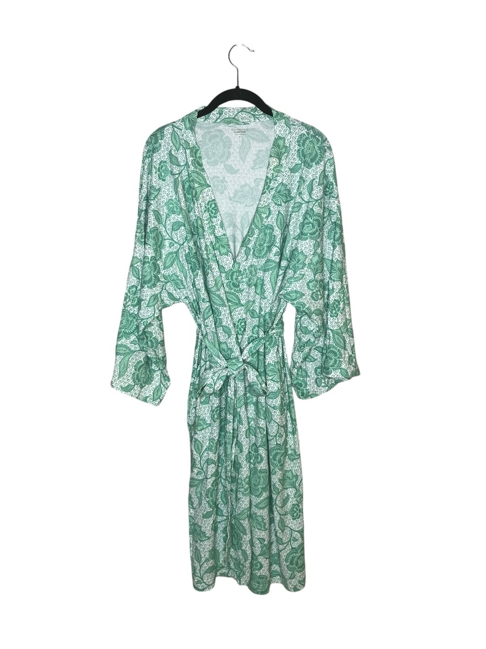 GARNET HILL Green/Wht Floral Kimono Robe